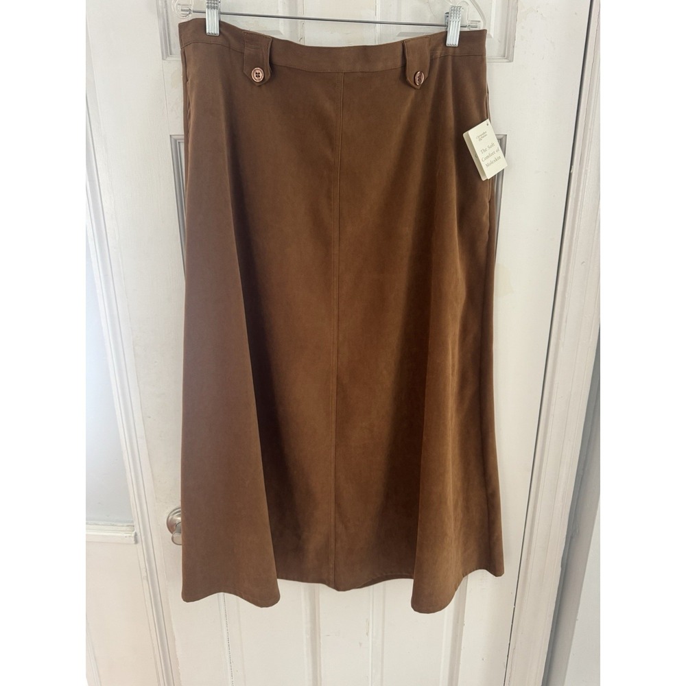 Christopher Banks Womens 14 Moleskin‎ A Line Midi Skirt Brown Button Waist NWT